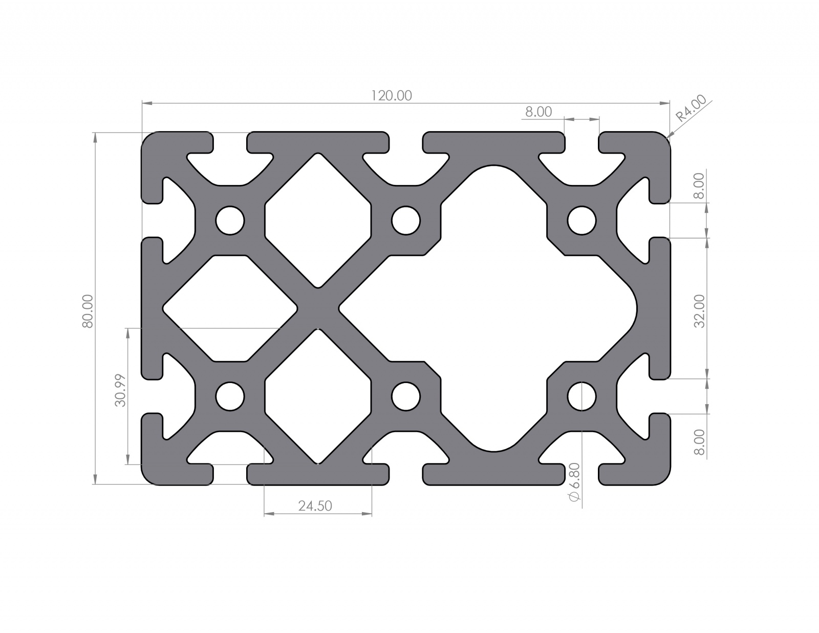 Aluminum profile 120x80 Heavy groove 8 I type